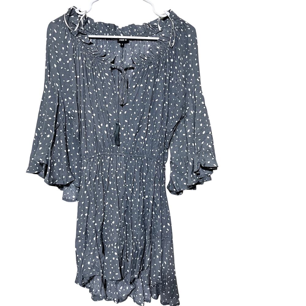 Pretty Boutique Romper Prairie blue polka dot sz S Flowy Romantic Cottagecore